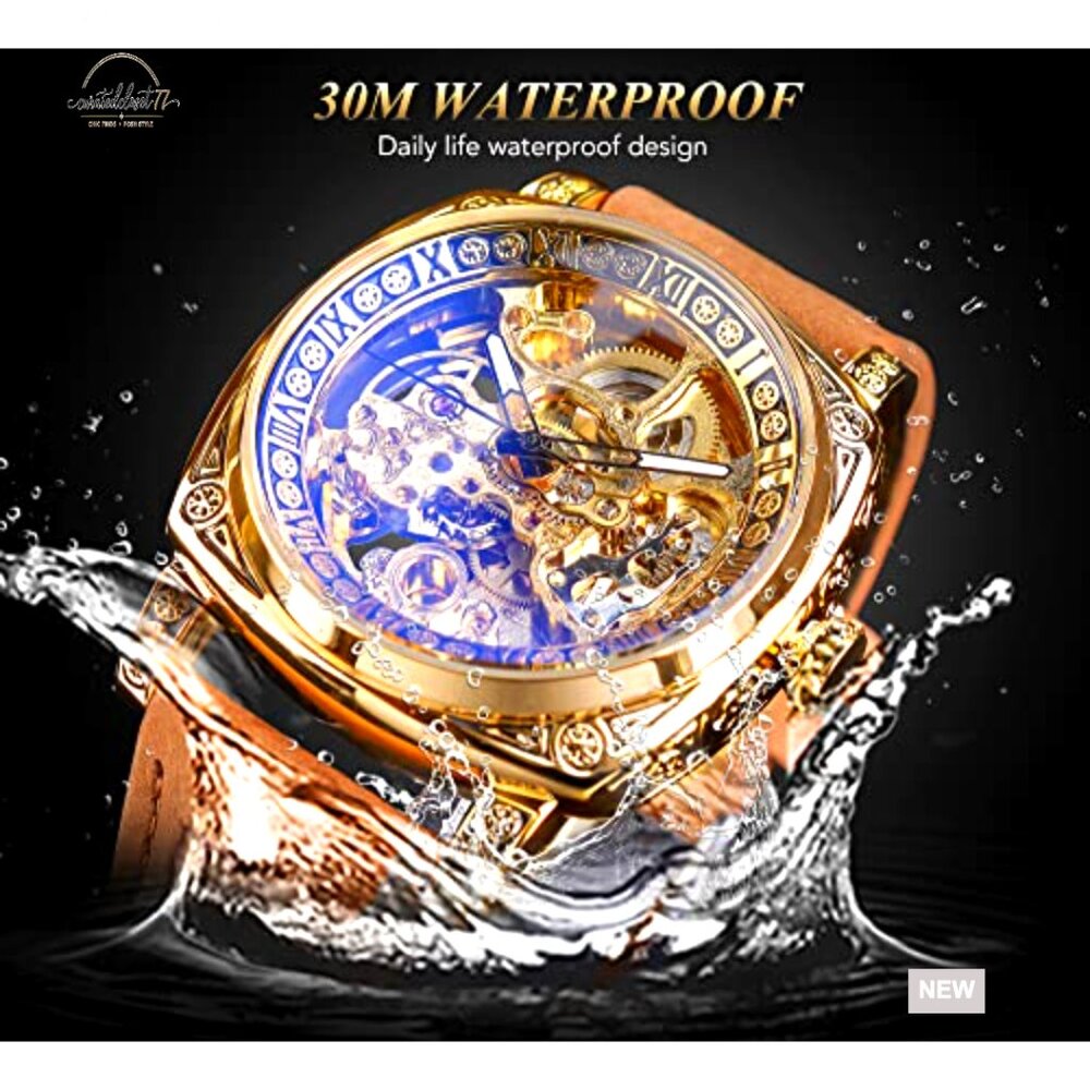 Retro Square Skeleton Automatic Watch Self-Wind M… - image 2